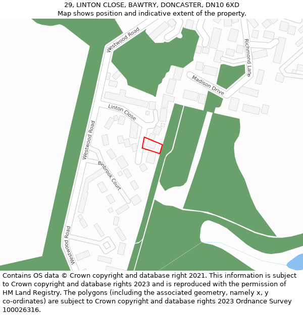 29, LINTON CLOSE, BAWTRY, DONCASTER, DN10 6XD: Location map and indicative extent of plot