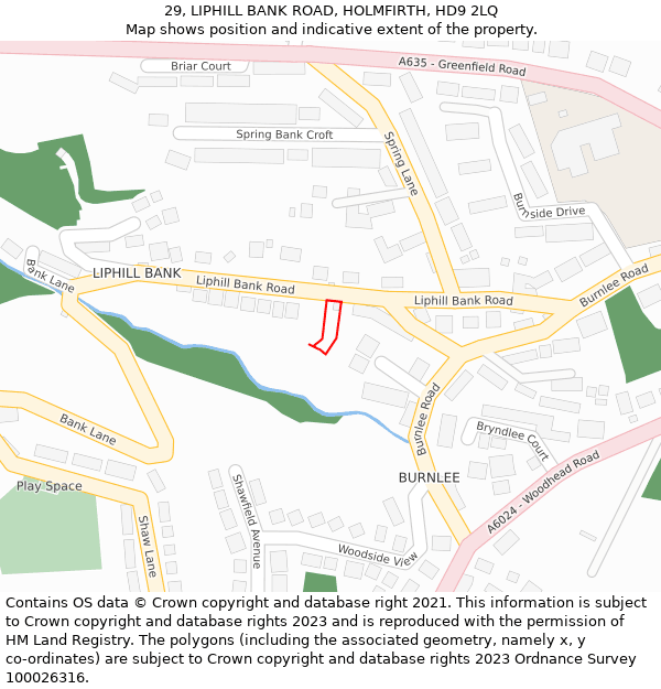 29, LIPHILL BANK ROAD, HOLMFIRTH, HD9 2LQ: Location map and indicative extent of plot