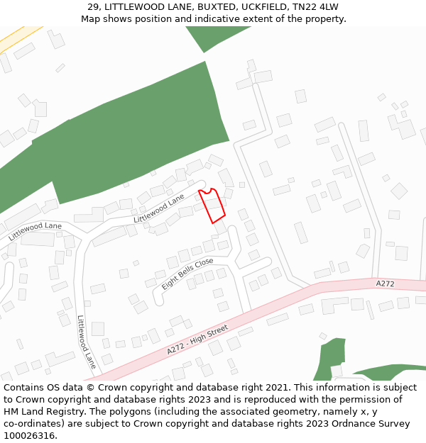 29, LITTLEWOOD LANE, BUXTED, UCKFIELD, TN22 4LW: Location map and indicative extent of plot