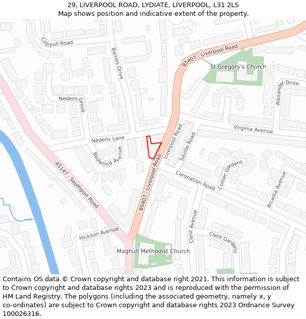 29, LIVERPOOL ROAD, LYDIATE, LIVERPOOL, L31 2LS: Location map and indicative extent of plot