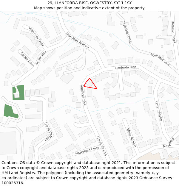 29, LLANFORDA RISE, OSWESTRY, SY11 1SY: Location map and indicative extent of plot