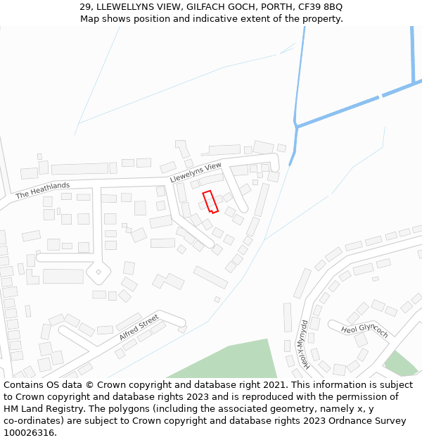 29, LLEWELLYNS VIEW, GILFACH GOCH, PORTH, CF39 8BQ: Location map and indicative extent of plot