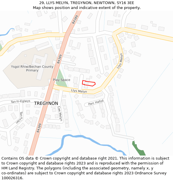 29, LLYS MELYN, TREGYNON, NEWTOWN, SY16 3EE: Location map and indicative extent of plot