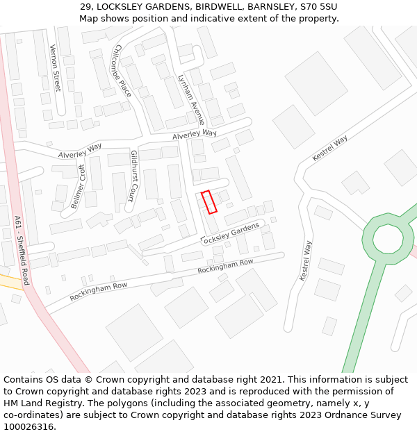 29, LOCKSLEY GARDENS, BIRDWELL, BARNSLEY, S70 5SU: Location map and indicative extent of plot