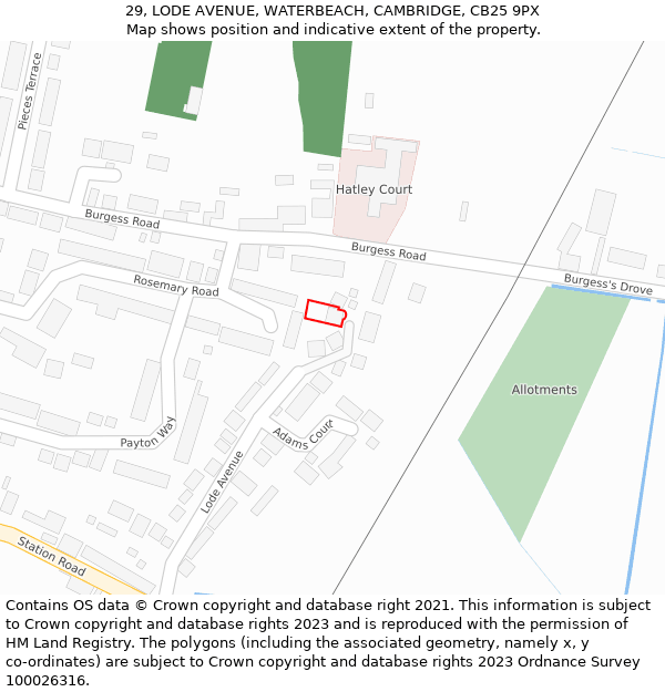 29, LODE AVENUE, WATERBEACH, CAMBRIDGE, CB25 9PX: Location map and indicative extent of plot