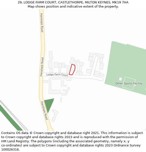 29, LODGE FARM COURT, CASTLETHORPE, MILTON KEYNES, MK19 7HA: Location map and indicative extent of plot