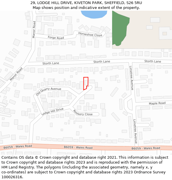 29, LODGE HILL DRIVE, KIVETON PARK, SHEFFIELD, S26 5RU: Location map and indicative extent of plot