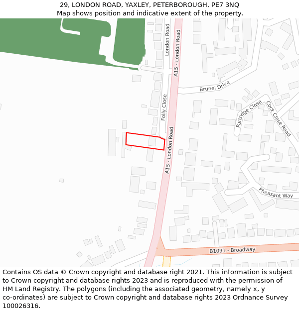 29, LONDON ROAD, YAXLEY, PETERBOROUGH, PE7 3NQ: Location map and indicative extent of plot