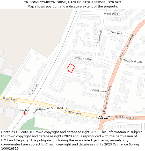 29, LONG COMPTON DRIVE, HAGLEY, STOURBRIDGE, DY9 0PD: Location map and indicative extent of plot