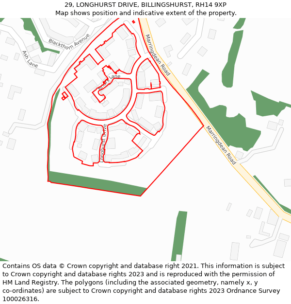 29, LONGHURST DRIVE, BILLINGSHURST, RH14 9XP: Location map and indicative extent of plot