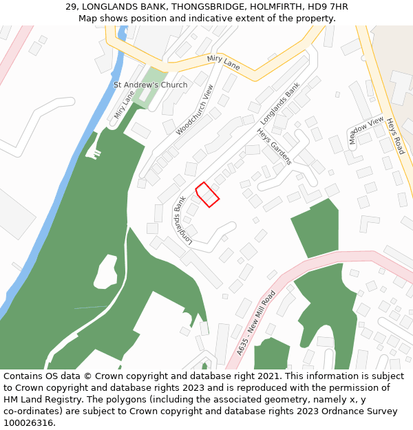 29, LONGLANDS BANK, THONGSBRIDGE, HOLMFIRTH, HD9 7HR: Location map and indicative extent of plot