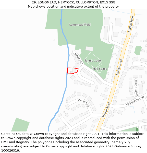 29, LONGMEAD, HEMYOCK, CULLOMPTON, EX15 3SG: Location map and indicative extent of plot