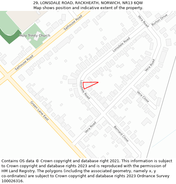 29, LONSDALE ROAD, RACKHEATH, NORWICH, NR13 6QW: Location map and indicative extent of plot