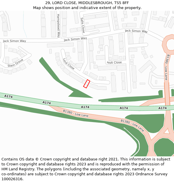 29, LORD CLOSE, MIDDLESBROUGH, TS5 8FF: Location map and indicative extent of plot