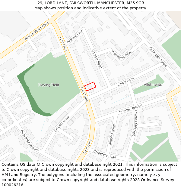 29, LORD LANE, FAILSWORTH, MANCHESTER, M35 9GB: Location map and indicative extent of plot