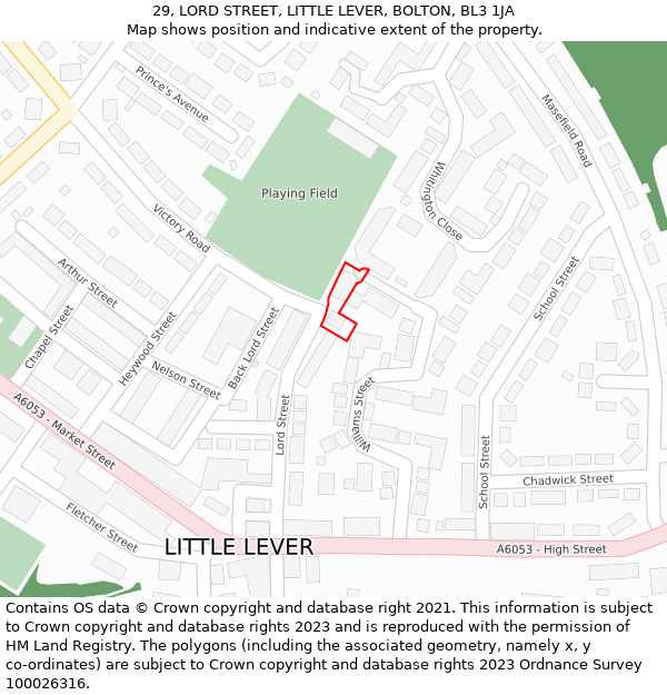 29, LORD STREET, LITTLE LEVER, BOLTON, BL3 1JA: Location map and indicative extent of plot