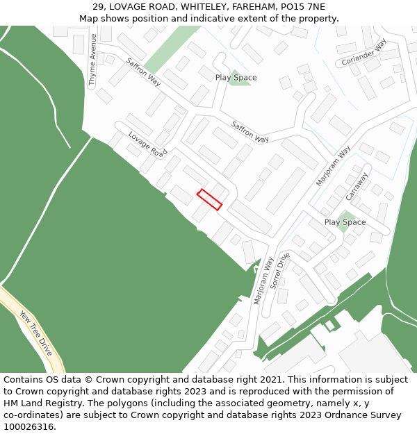 29, LOVAGE ROAD, WHITELEY, FAREHAM, PO15 7NE: Location map and indicative extent of plot