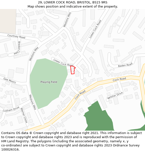29, LOWER COCK ROAD, BRISTOL, BS15 9RS: Location map and indicative extent of plot