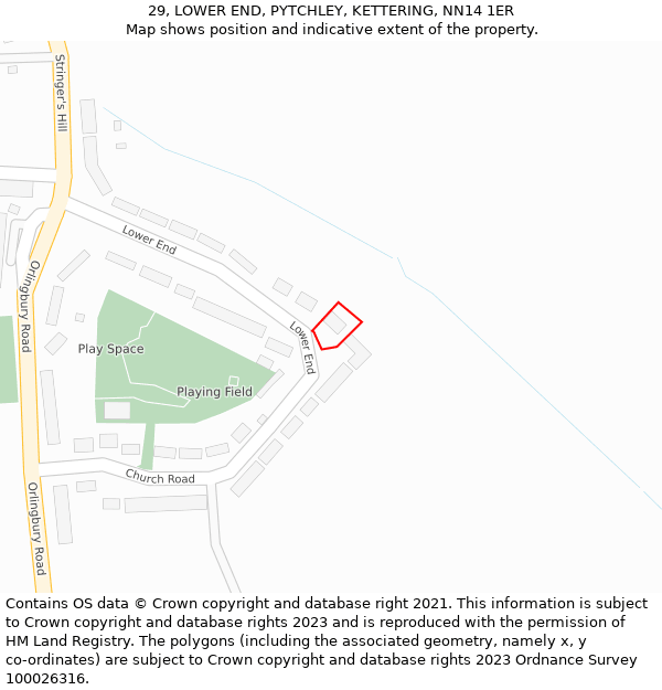 29, LOWER END, PYTCHLEY, KETTERING, NN14 1ER: Location map and indicative extent of plot
