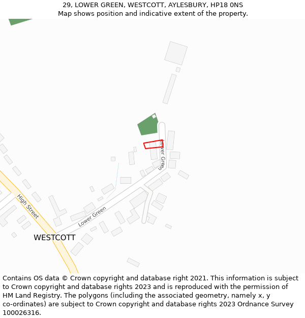 29, LOWER GREEN, WESTCOTT, AYLESBURY, HP18 0NS: Location map and indicative extent of plot