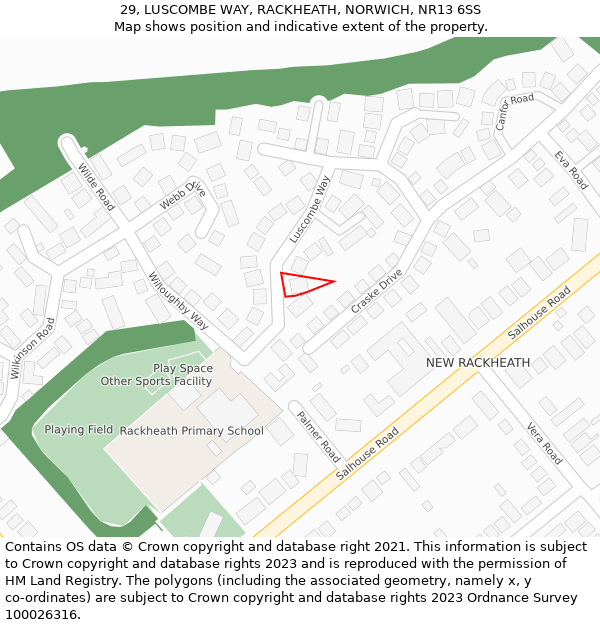 29, LUSCOMBE WAY, RACKHEATH, NORWICH, NR13 6SS: Location map and indicative extent of plot