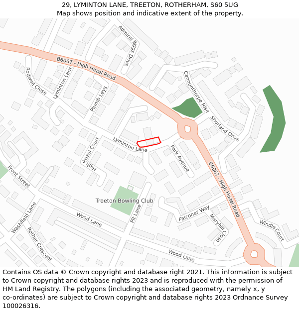 29, LYMINTON LANE, TREETON, ROTHERHAM, S60 5UG: Location map and indicative extent of plot