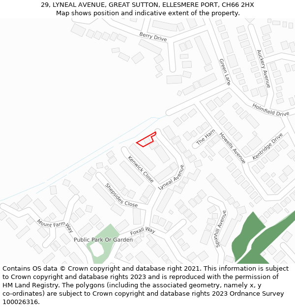 29, LYNEAL AVENUE, GREAT SUTTON, ELLESMERE PORT, CH66 2HX: Location map and indicative extent of plot