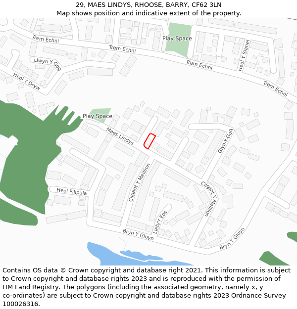 29, MAES LINDYS, RHOOSE, BARRY, CF62 3LN: Location map and indicative extent of plot