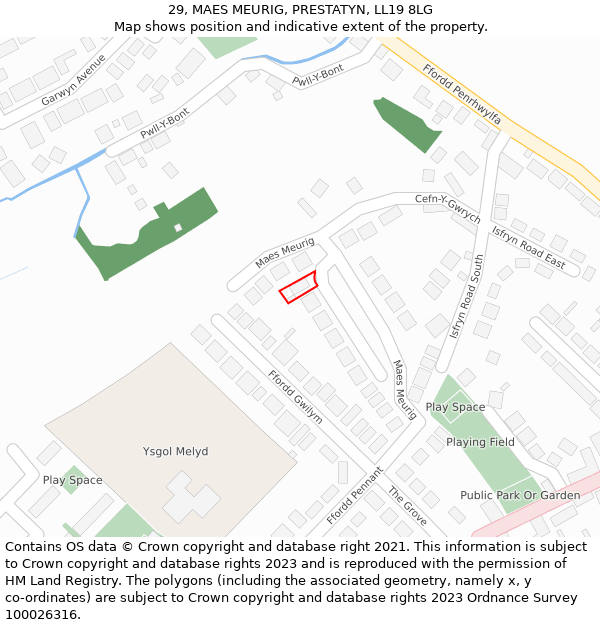 29, MAES MEURIG, PRESTATYN, LL19 8LG: Location map and indicative extent of plot