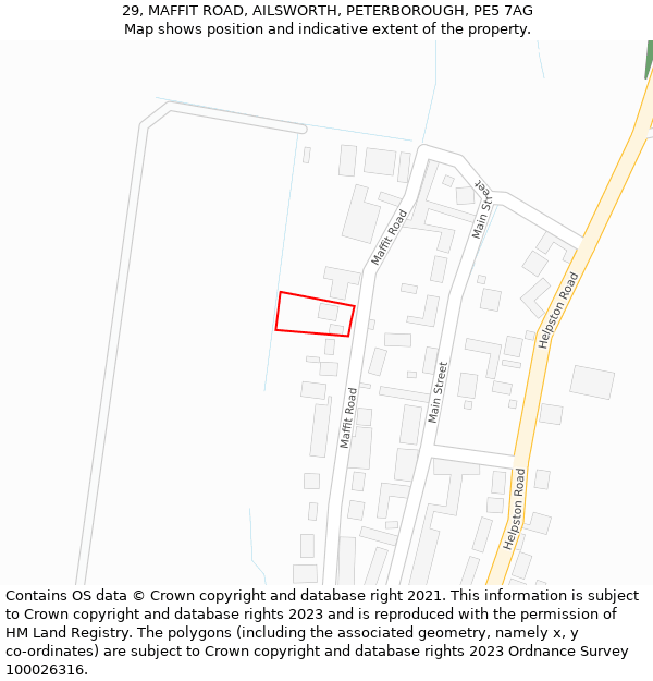 29, MAFFIT ROAD, AILSWORTH, PETERBOROUGH, PE5 7AG: Location map and indicative extent of plot