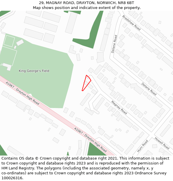 29, MAGNAY ROAD, DRAYTON, NORWICH, NR8 6BT: Location map and indicative extent of plot