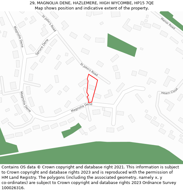 29, MAGNOLIA DENE, HAZLEMERE, HIGH WYCOMBE, HP15 7QE: Location map and indicative extent of plot