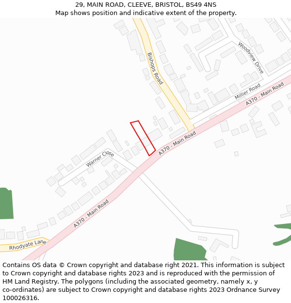 29, MAIN ROAD, CLEEVE, BRISTOL, BS49 4NS: Location map and indicative extent of plot