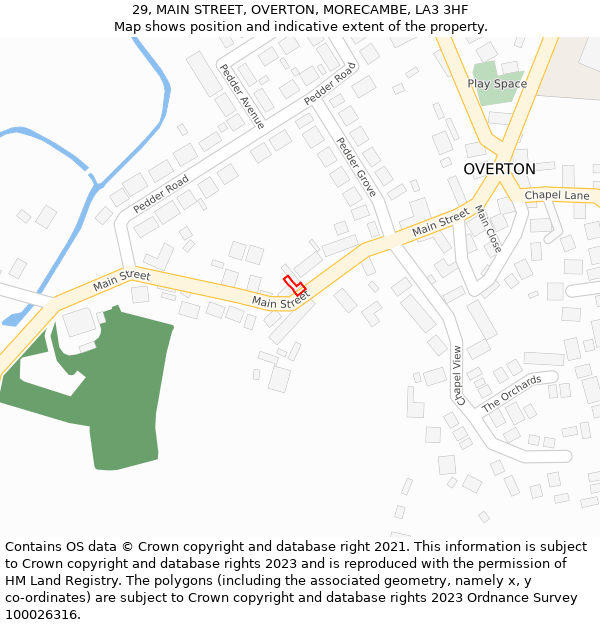 29, MAIN STREET, OVERTON, MORECAMBE, LA3 3HF: Location map and indicative extent of plot