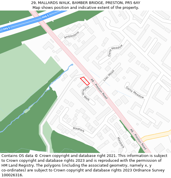 29, MALLARDS WALK, BAMBER BRIDGE, PRESTON, PR5 6AY: Location map and indicative extent of plot