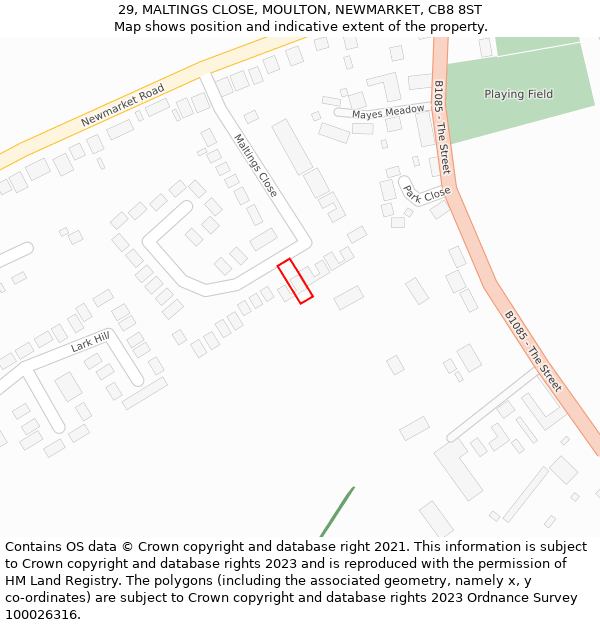 29, MALTINGS CLOSE, MOULTON, NEWMARKET, CB8 8ST: Location map and indicative extent of plot