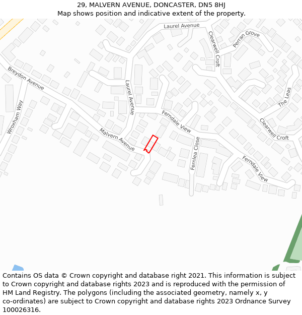 29, MALVERN AVENUE, DONCASTER, DN5 8HJ: Location map and indicative extent of plot