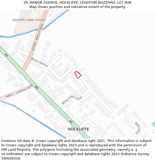 29, MANOR AVENUE, HOCKLIFFE, LEIGHTON BUZZARD, LU7 9LW: Location map and indicative extent of plot