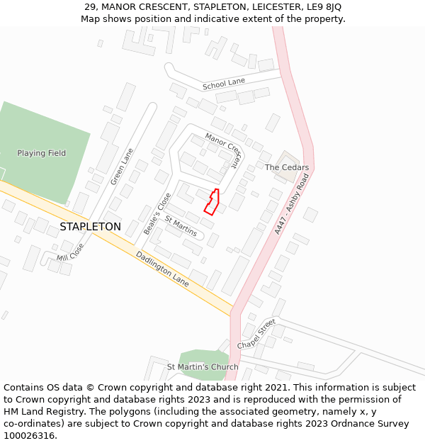 29, MANOR CRESCENT, STAPLETON, LEICESTER, LE9 8JQ: Location map and indicative extent of plot