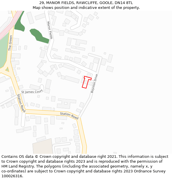 29, MANOR FIELDS, RAWCLIFFE, GOOLE, DN14 8TL: Location map and indicative extent of plot