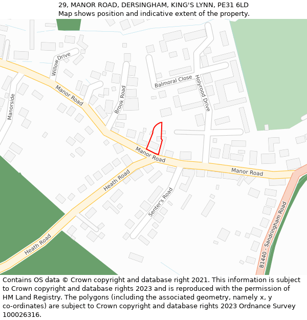 29, MANOR ROAD, DERSINGHAM, KING'S LYNN, PE31 6LD: Location map and indicative extent of plot
