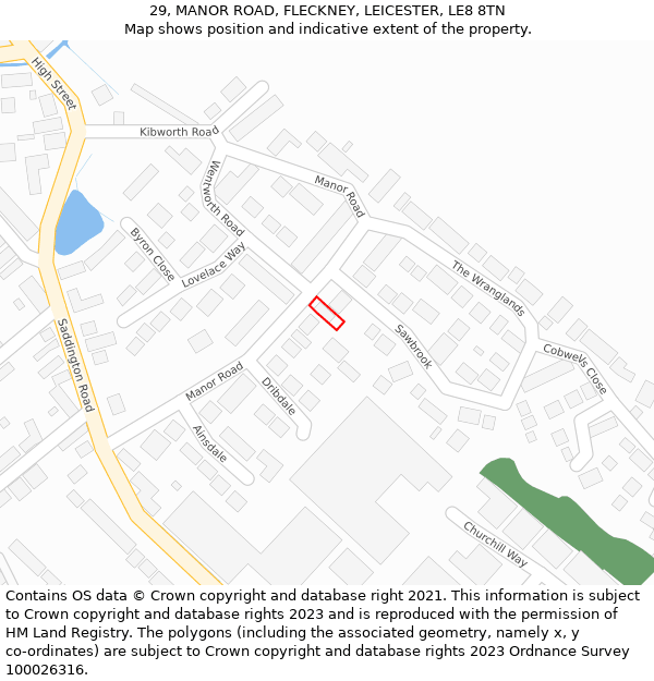 29, MANOR ROAD, FLECKNEY, LEICESTER, LE8 8TN: Location map and indicative extent of plot