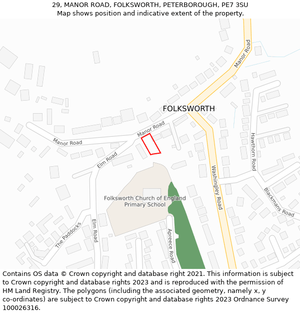 29, MANOR ROAD, FOLKSWORTH, PETERBOROUGH, PE7 3SU: Location map and indicative extent of plot