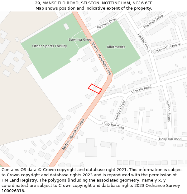 29, MANSFIELD ROAD, SELSTON, NOTTINGHAM, NG16 6EE: Location map and indicative extent of plot