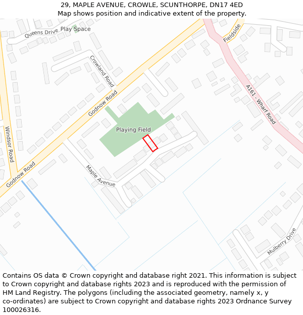 29, MAPLE AVENUE, CROWLE, SCUNTHORPE, DN17 4ED: Location map and indicative extent of plot