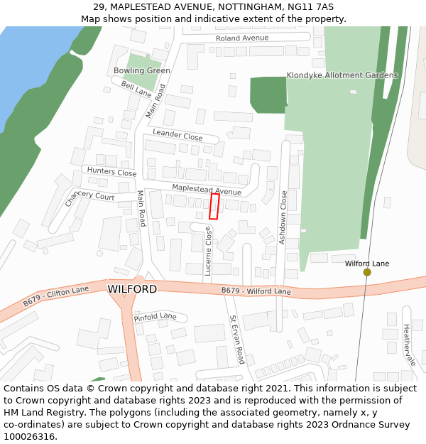 29, MAPLESTEAD AVENUE, NOTTINGHAM, NG11 7AS: Location map and indicative extent of plot