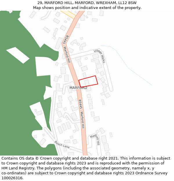 29, MARFORD HILL, MARFORD, WREXHAM, LL12 8SW: Location map and indicative extent of plot