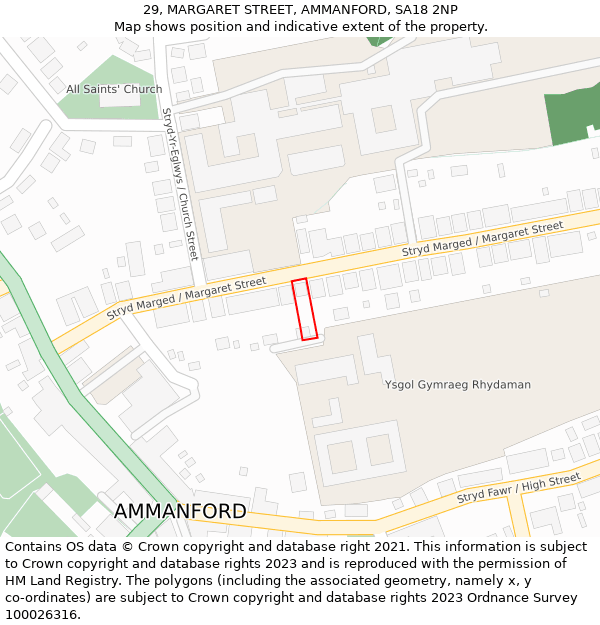 29, MARGARET STREET, AMMANFORD, SA18 2NP: Location map and indicative extent of plot