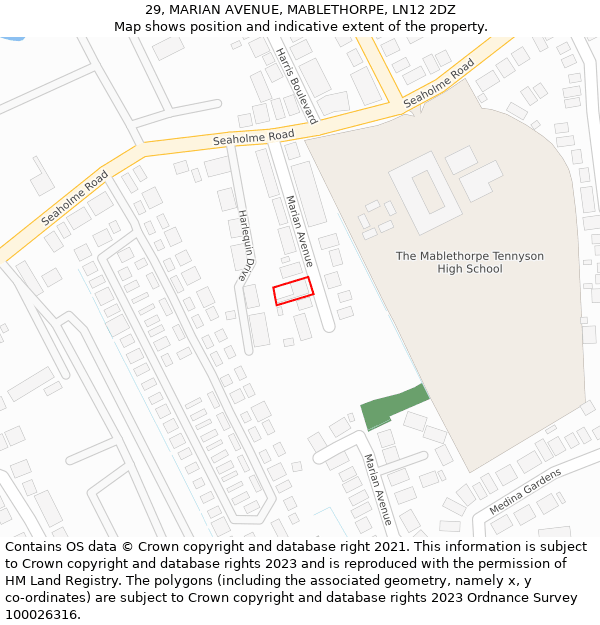 29, MARIAN AVENUE, MABLETHORPE, LN12 2DZ: Location map and indicative extent of plot