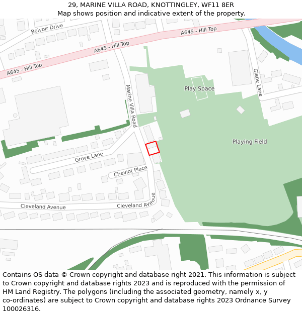 29, MARINE VILLA ROAD, KNOTTINGLEY, WF11 8ER: Location map and indicative extent of plot